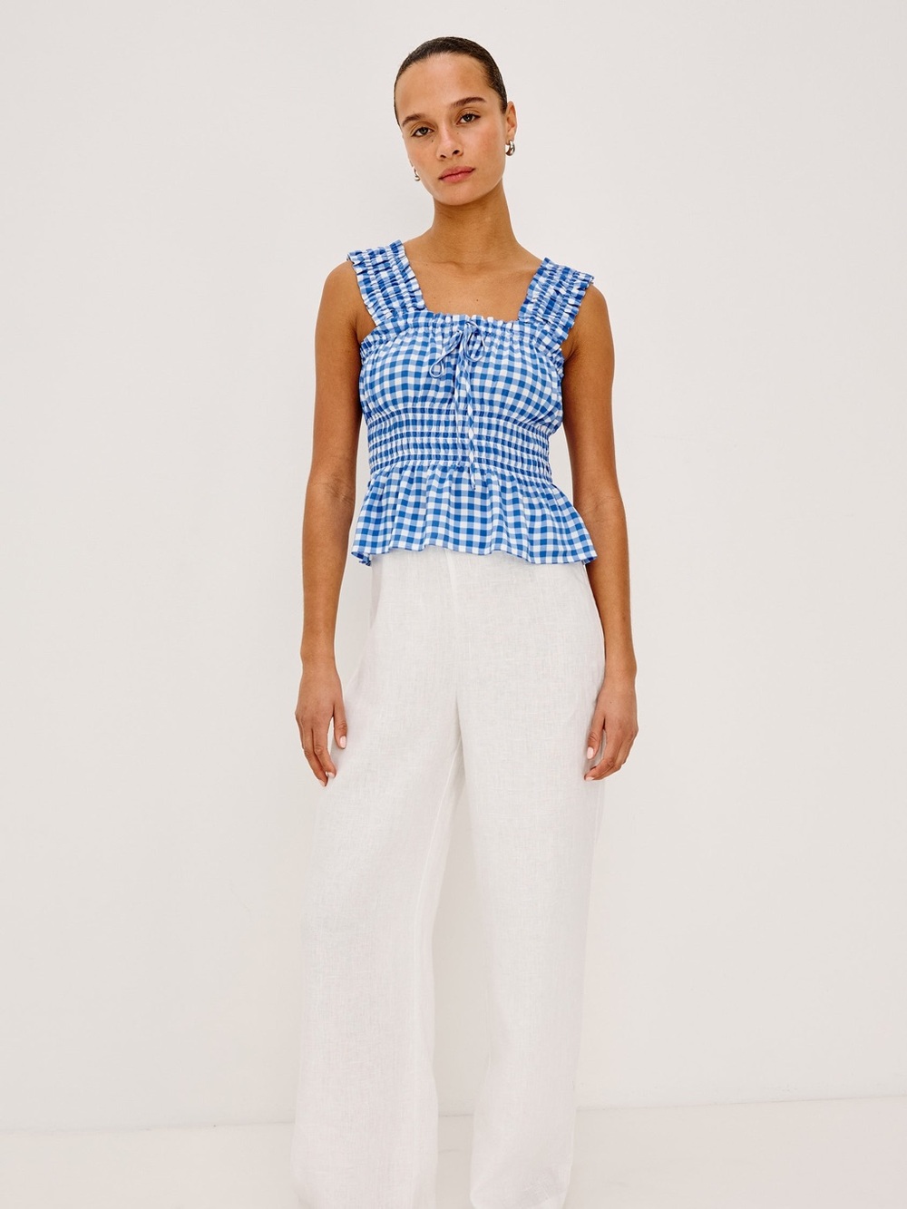 Rails x Giadzy Donna Top Tank Gingham Blue White Ruffle Small Peplum Hem